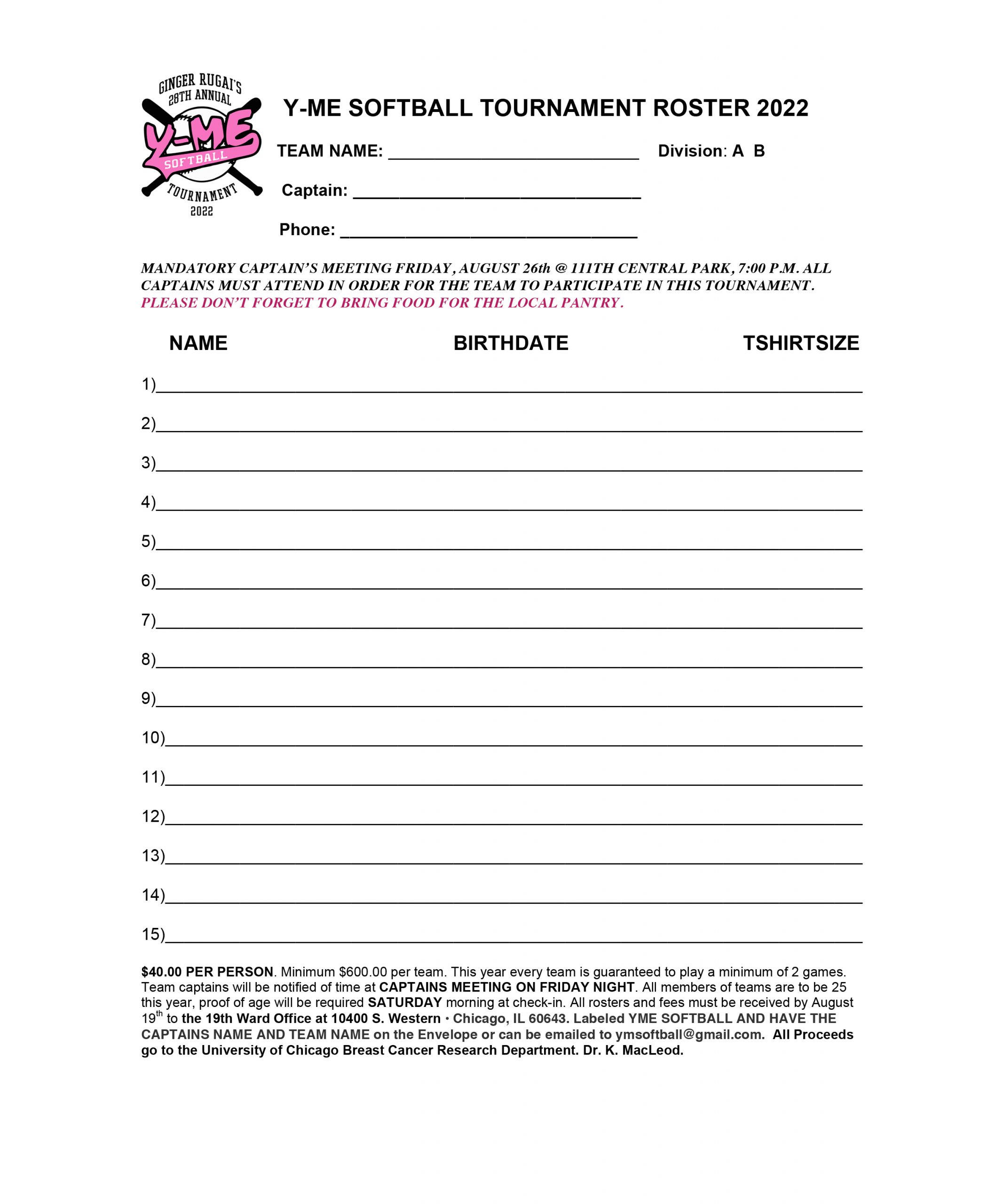 Roster Form - Y-me Softball